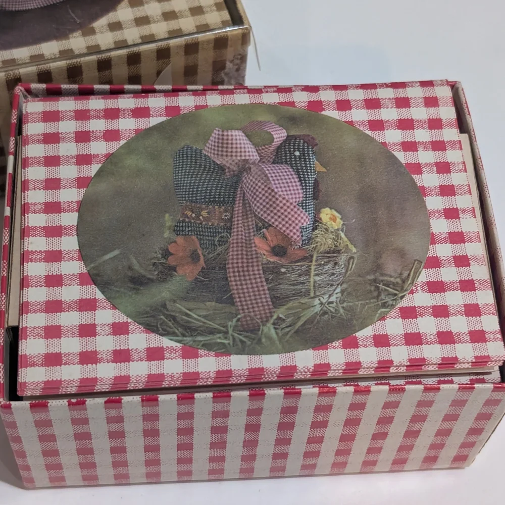 Vintage Montag's Note Cards Chicken Egg Basket Gingham Print